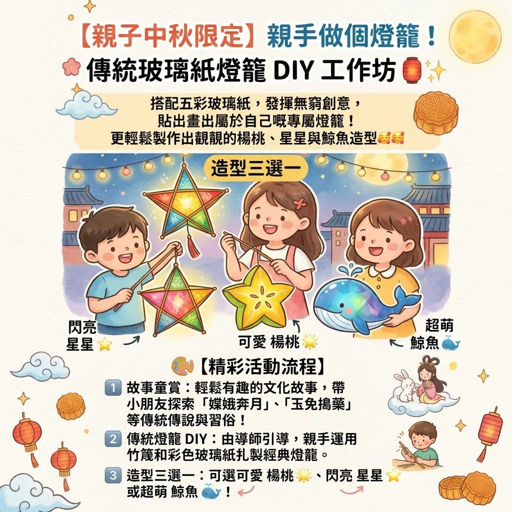 🥮【親子中秋限定】親手做個復古光影燈籠！傳統玻璃紙燈籠 DIY 工作坊 🏮✨